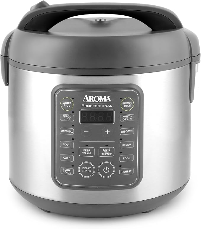 AROMA Professional Digital Rice Cooker, 10-Cup (Uncooked) / 20-Cup (Cooked), Multicooker, Slow Cooker, Steamer, Oatmeal Cooker, Egg Cooker, STS, 5 Qt, Gray, ARC-5200SG