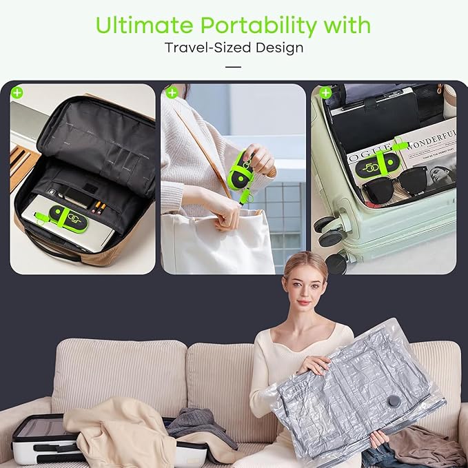 Vacuum Bags for Travel with USB Electric Pump, 15 Pack Carry-on Size Compression Packing for Luggage and Suitcase, Space Saver Bags for Clothes and Clothing Travel