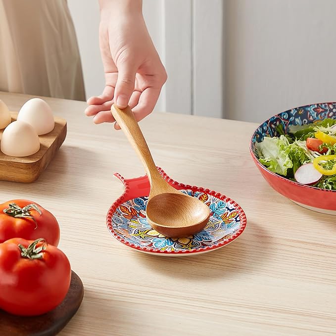 vancasso Ceramic Spoon Rest for Stove Top, 7.7 Inch Cooking Spoon Holder for Kitchen Counter Decor, Spoon Holder for Coffee Spoon Rest, Spoon Cradle, Spatula, Spoons or Tongs, Decorations, Red
