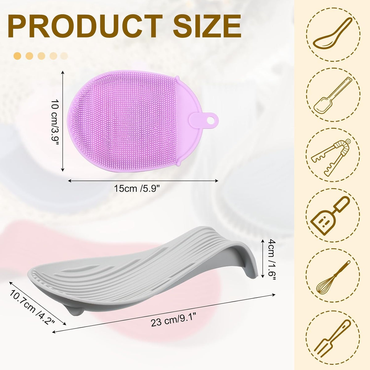 uxcell 1 Set Silicone Spoon Rest for Stove Top, Silicone Spoon Holder for Cooking Spatula, Ladle, Brush Light Grey/Purple