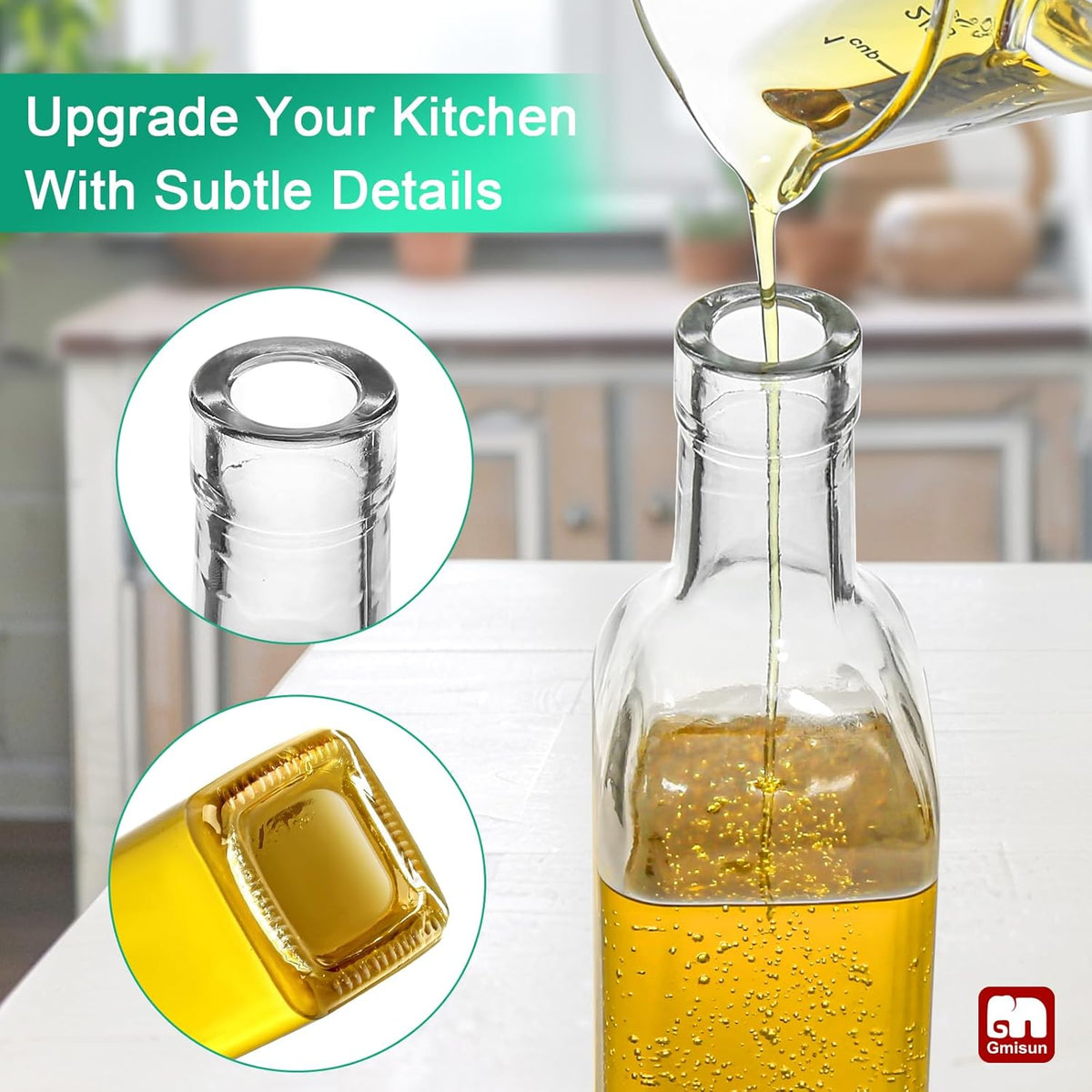GMISUN Olive Oil Dispenser Bottle, Oil Dispenser Bottle for Kitchen, Cooking Vinegar Dispenser Set 6Pack, Glass Container Cruet-Pourer Spout, Funnel and Labels