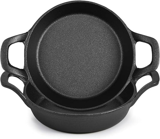Mini Cast Iron Skillets 6.3 x 6.3 x 1.5 Inch Cast Iron Pan Small Ramekin Set Black Casserole Dish Cookware Oven Safe Mini Skillets for Kitchen Indoor Outdoor Picnic (2 Pack)