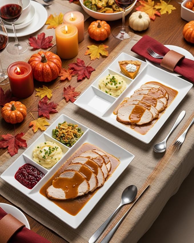 LAUCHUH Chip & Dip Serving Set, 11 inch Porcelain Divided Serving Platter Large Relish Tray Appetizer Tray for Party, Thanksgiving, Christmas, Nuts, Candy, Veggies, Candy and Snacks, White