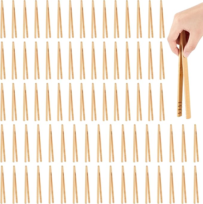 80 Pcs Bamboo Toast Tongs 7 Inch Wood Kitchen Utensil Toaster Tongs for Cooking Catering Buffet Appetizer Wedding Party Supplies