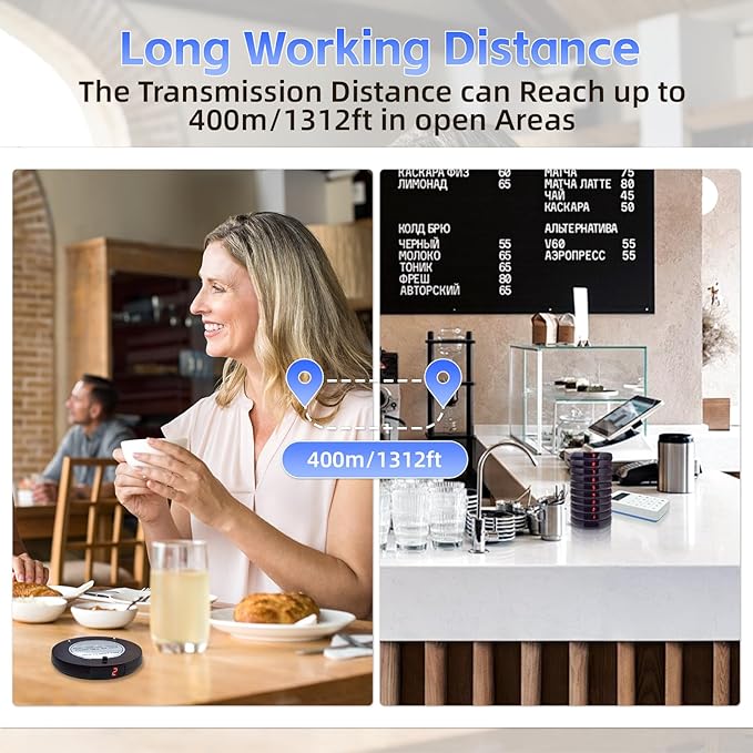 Restaurant Buzzer System, 10 Coaster Beeper Pager System with Buzzer, Customer Queue Pagers Set with Vibration, Flashing and Buzzer, for Food Truck, Church, Nursery