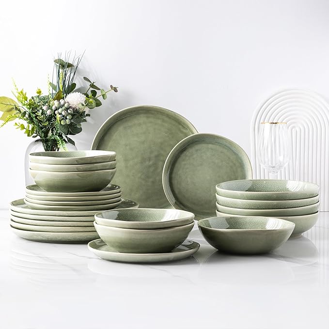 AmorArc Ceramic Dinnerware Sets,Handmade Reactive Glaze Stoneware Plates and Bowls Set,Highly Scratch Resistant | Dishwasher & Microwave Safe,Service for 6 (18pc)