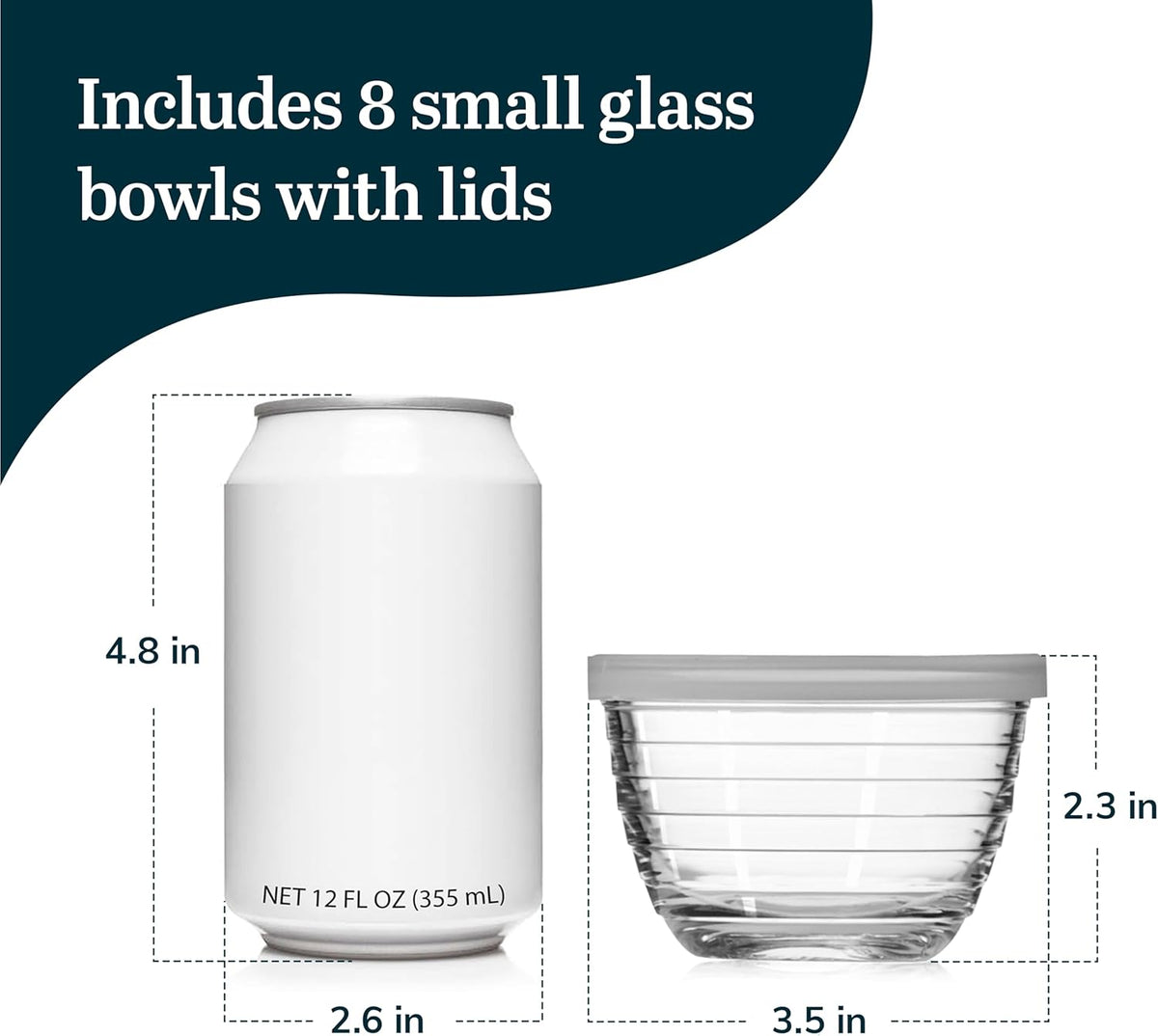 Libbey Small Glass Bowls, Glass Containers with Lids Set of 8 to Keep Leftovers Fresh, Meal Prepping and More, Dishwasher Safe Bowl Set
