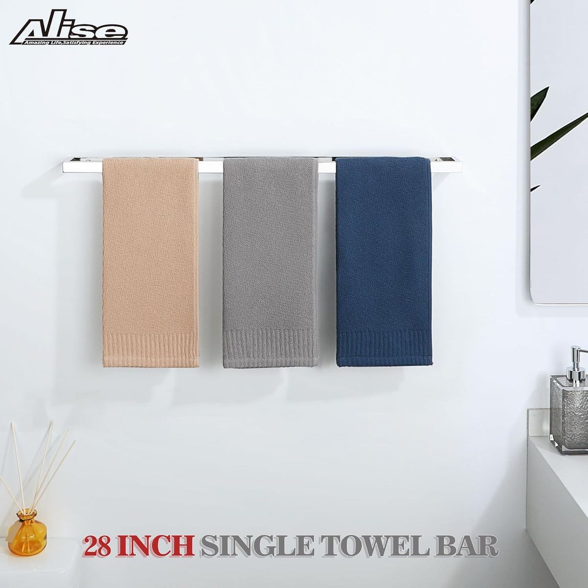 Alise Bath Towel Bar,Wall Mount Towel Holder Towel Rack Towel Hanger for Bathroom Lavatory,28 Inch SUS304 Stainless Steel Towel Rail,Polished Chrome GJF070-C