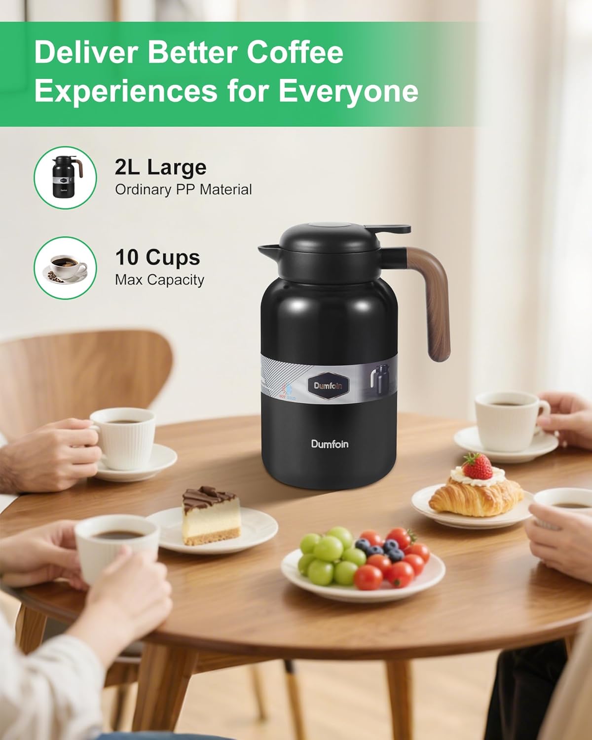 68 Oz Thermal Coffee Carafe, Stainless Steel Insulated Vacuum Coffee Carafes For Keeping Hot, 2 Liter Carafe for Hot Liquids (Black)