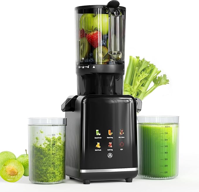 Kndko Cold Press Juicer, Juicer Machines with 4.35" Wide Feed Chute Juice Extractor Machine, Slow Masticating juicer for Whole Vegetables & Fruits, High Juice Yield, Easy to Operation & Clean