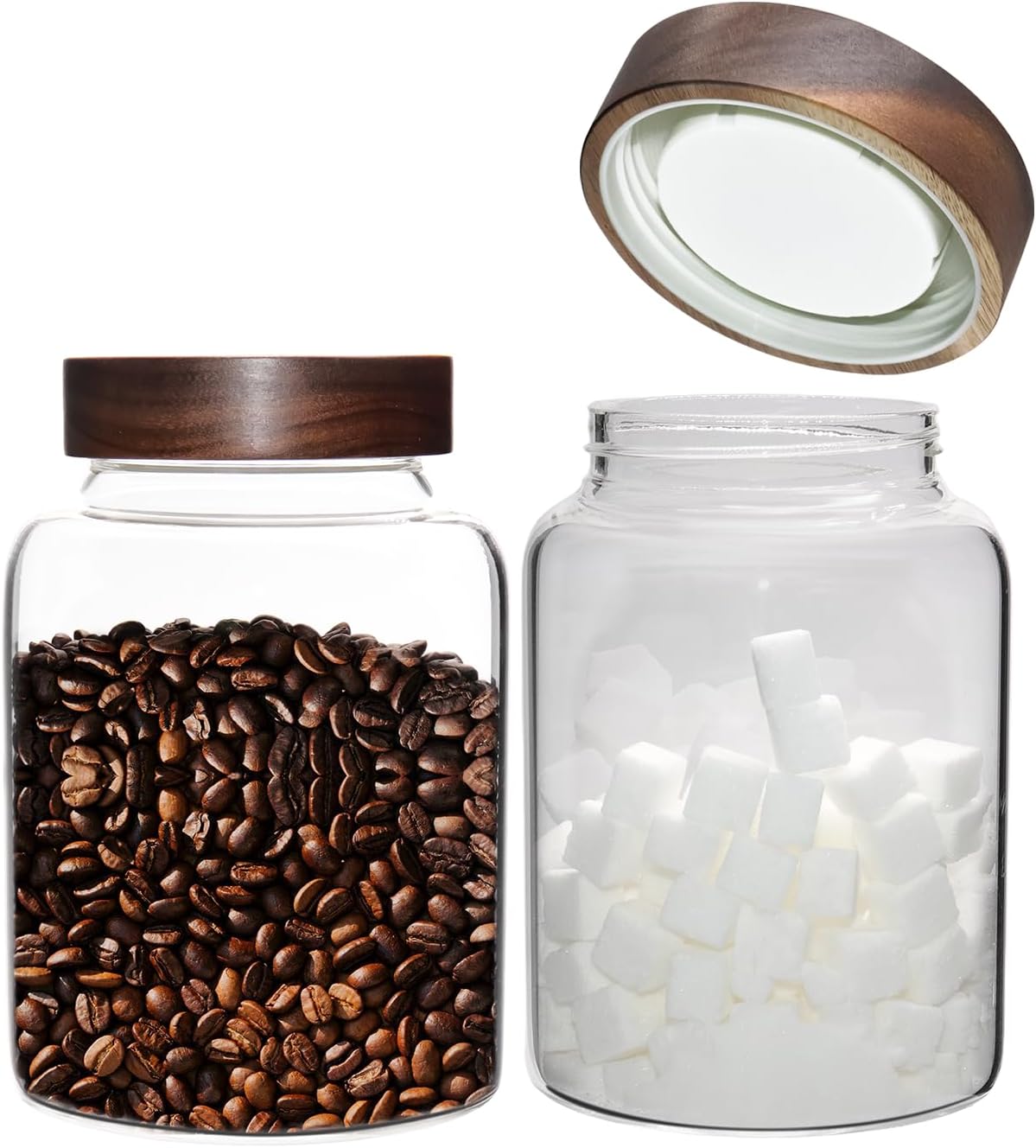 Glass Spice Jar Coffee Sugar Container Airtight Glass Jar Food Storage Canisters Bottle for Kitchen Seasoning Tea Herb Overnight Oats Bar Parfait Snacks (1800(60oz)-2 pack-no spoon)