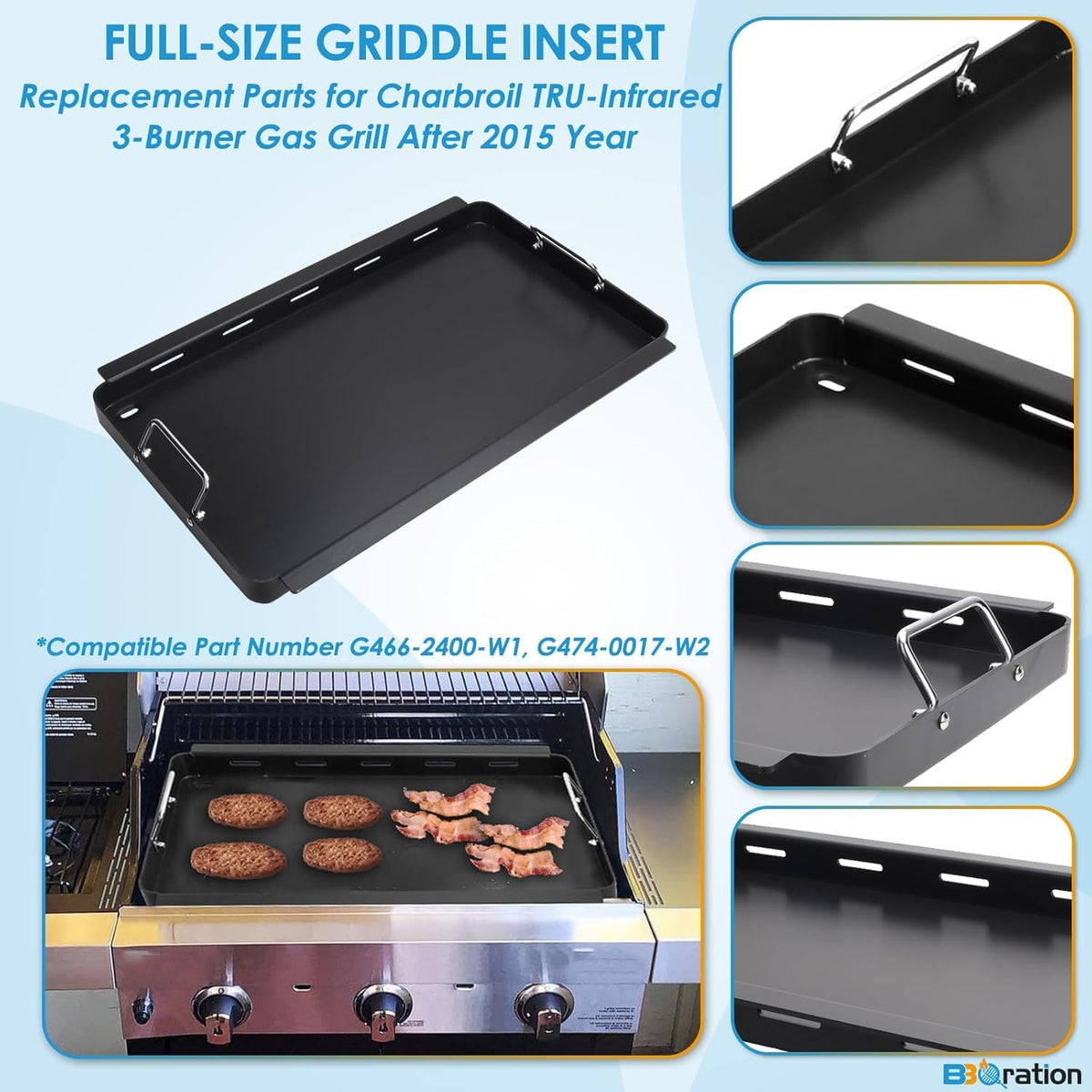 17" Griddle Insert Parts for Charbroil TRU Infrared 3 Burner 463242516 466242515 466242516 466242615 466242616 463355220 463342420 Grill Griddle Insert for Charbroil Grill Replacement Parts