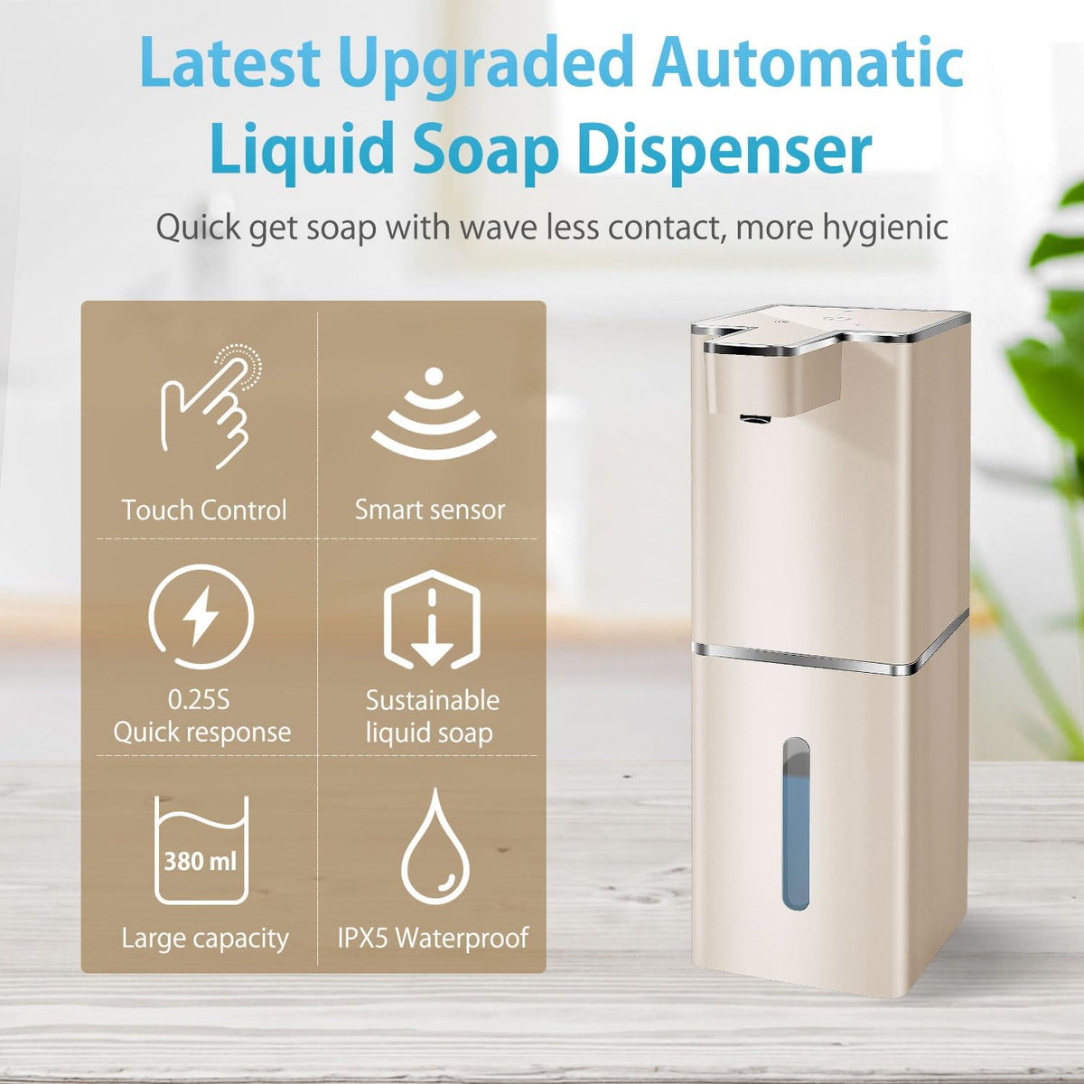 Automatic Liquid Soap Dispenser Touchless Soap Dispenser 380ml/12.8oz Rechargeable, Wall Mounted,4 Levels Adjustable Auto Soap Pump for Bathroom Kitchen Dish Soap