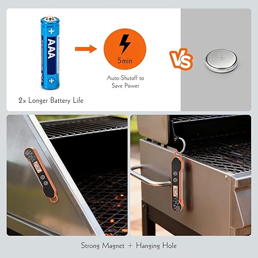 Meat Thermometer Digital with Backlight, Calibration & Hold Function, IP65 Waterproof Food Thermometer for Cooking, Outdoor Grilling, Candy Making