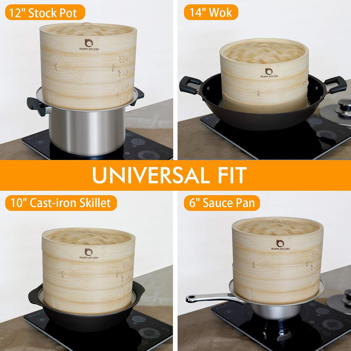 Steamer Ring Stainless Steel Adapter for 8 to 11inch Bamboo Steamer Baskets (Stainless Steel Ring Only)