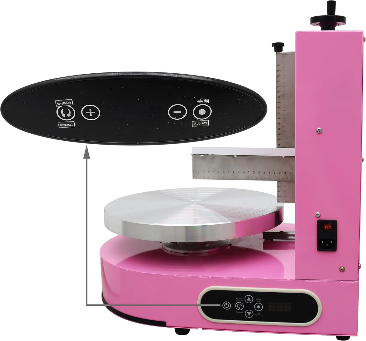 TECHTONGDA Cake Decorating Coating Machine Cream Spreading Automatic Frosting Turntable with Graduated Scraper 60-320RPM Rotating Speed for 6-14inch Cakes Pink
