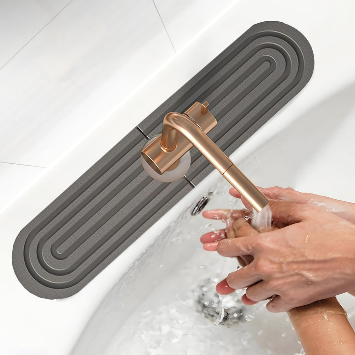 Faucet Mat for Kitchen Sink, Diatomite Super Absorbent Fast Drying Stone Sink Tray for Bathroom Kitchen Sink Splash Guard(Round Dark Grey,17.7x3.9in)