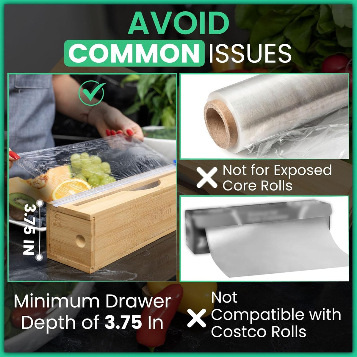 Plastic Wrap Dispenser with Cutter - Fits 12" Rolls - Cuts Aluminum Foil, Saran Wrap, Cling Wrap, Wax Paper