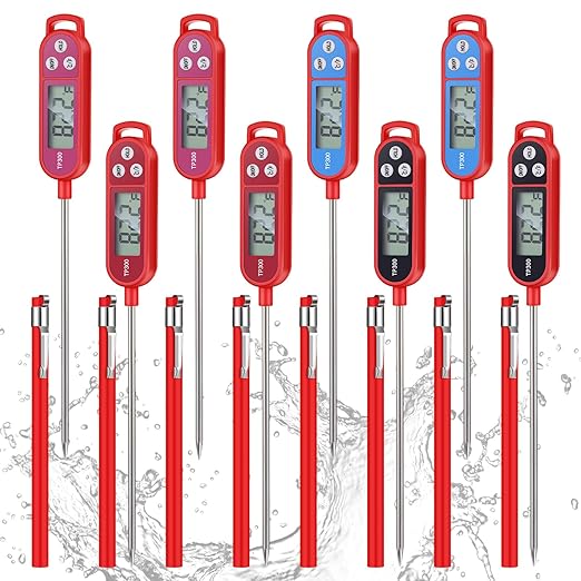 8 Pcs Meat Food Thermometer Food with Probe Water Liquid Instant Read Digital Thermometer Kitchen Cooking Supplies for Cooking BBQ Milk Yogurt (Red,Black,Pink,Blue)