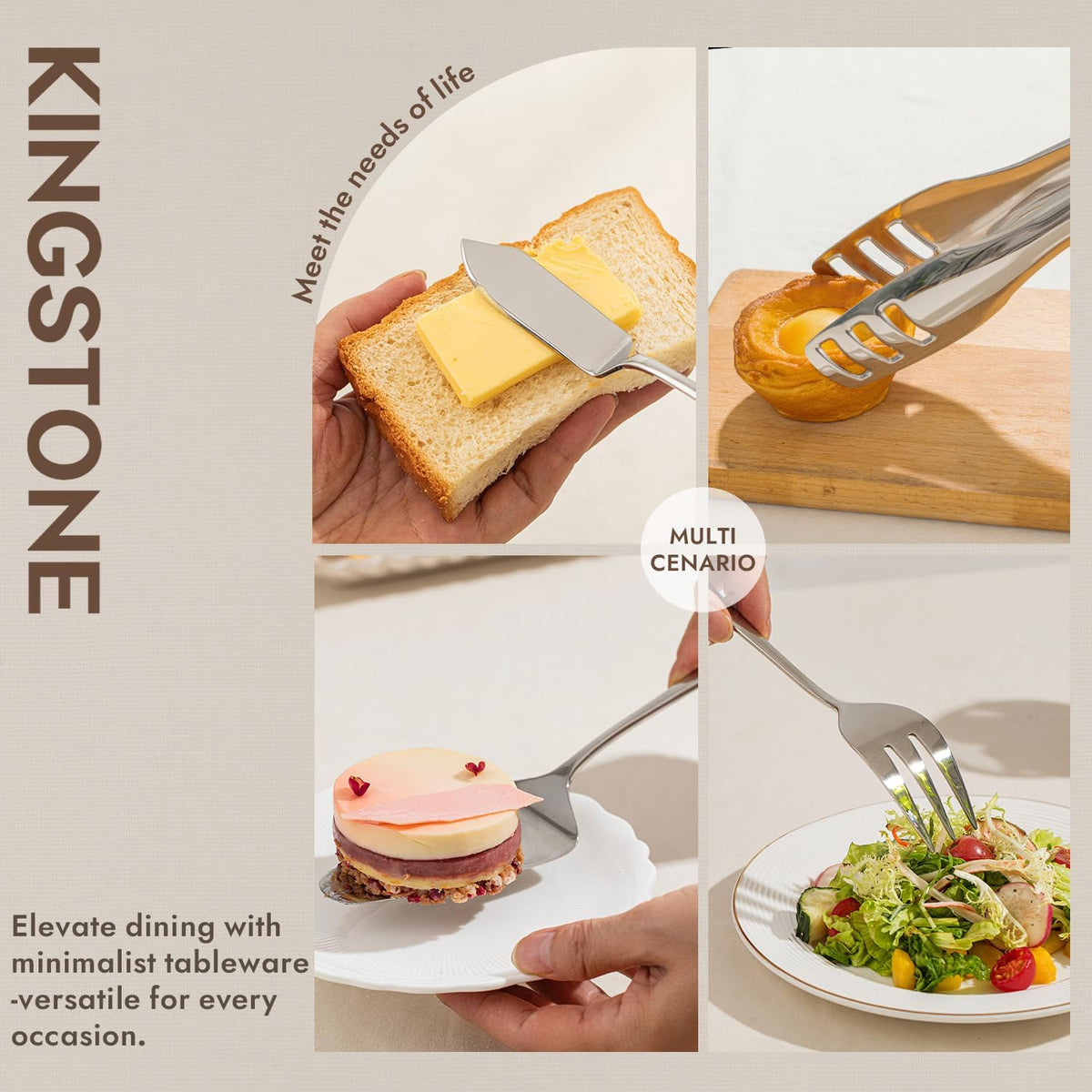 KINGSTONE 10 Piece Serving Utensils Set, 18/10 Stainless Steel Serving Utensils, Slotted Spoon, Fork, Tong, Soup Ladle, Cake Server, Butter Knife and Ice Tong for Buffet, Parties, Kitchen,Entertaining