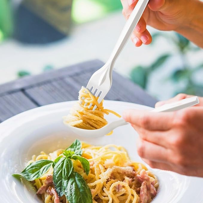 350pcs Compostable Cutlery Set Eco-friendly Heavy Duty Compostable Utensils Disposable silverwar No Plastic Biodegradable Utensils for party BBQ, Picnic Events,Daily Use