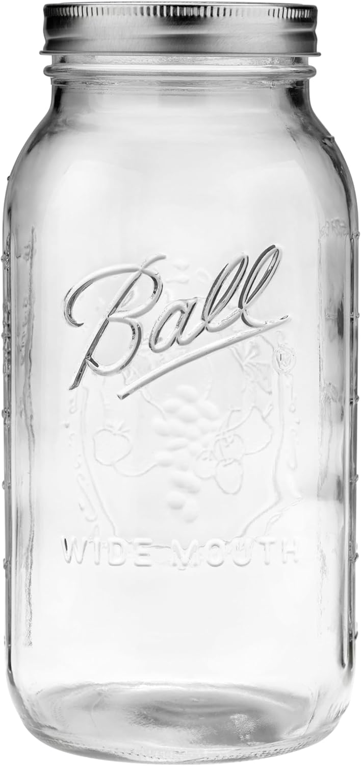 Ball Wide Mouth Glass Mason Jars with Lids and Bands, Used for Canning, Pickling, Juice, Jam, Jelly, Half Gallon Size 64 Ounce (Pack of 2)