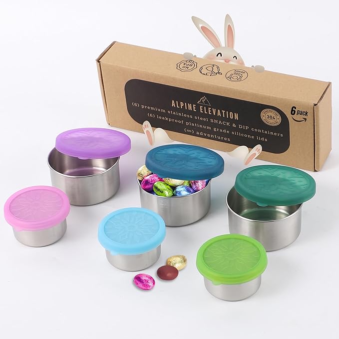 12-Piece Stainless Steel Snack Dip Condiment Containers Set | 3 x 7.4 oz and 3 x 3.4 oz with Silicone Lids | Reusable Leakproof Food Storage Containers for Lunch Meal Prep and Travel