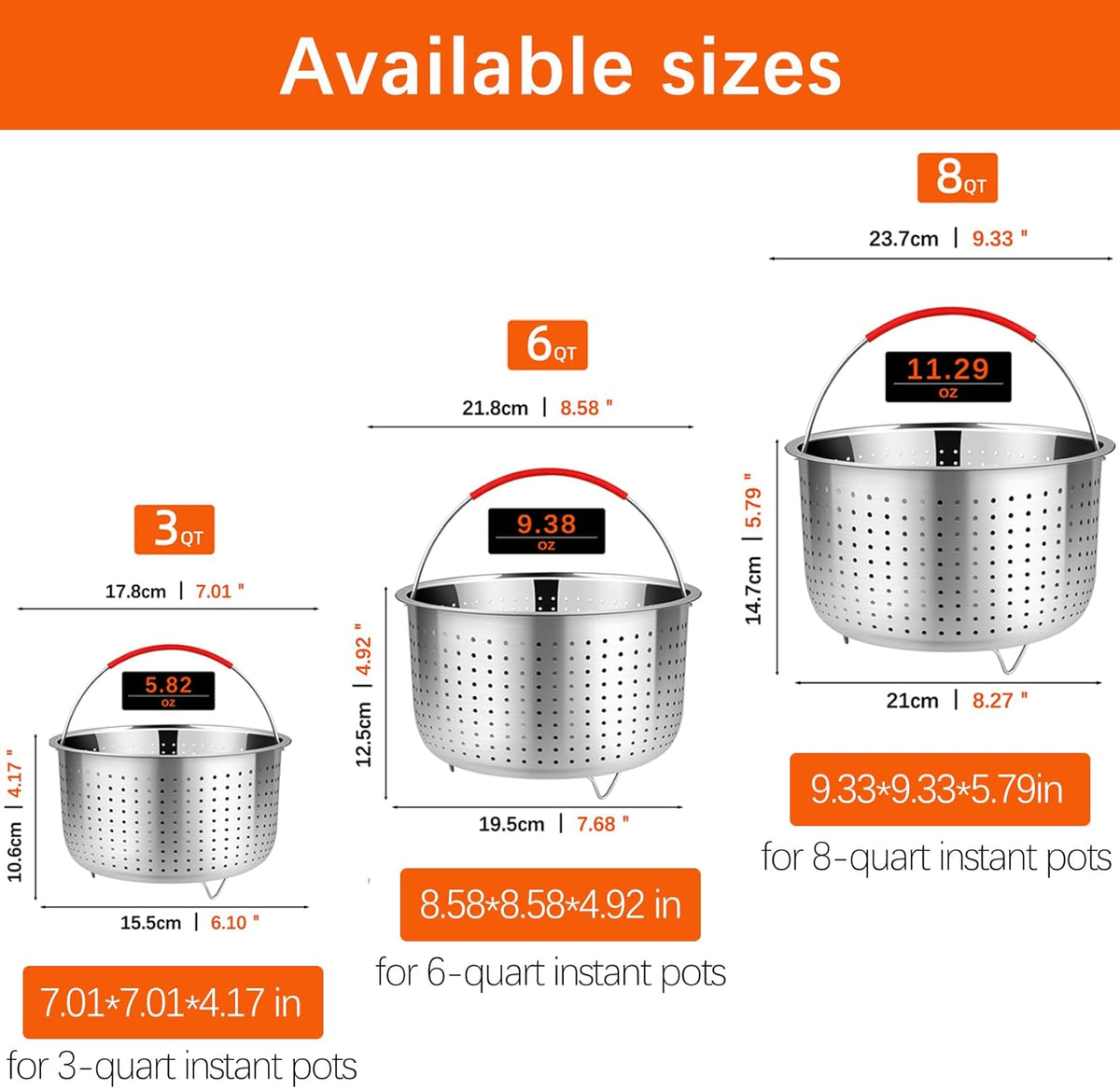 REDANT Steamer Basket for Instant Pot Accessories 3 qt - Strainer and Colander for Kitchen - Stainless Steel Vegetable Steamer for Cooking Broccoli, Pasta, Quinoa - with 2 Silicone Gloves, 3 Quart