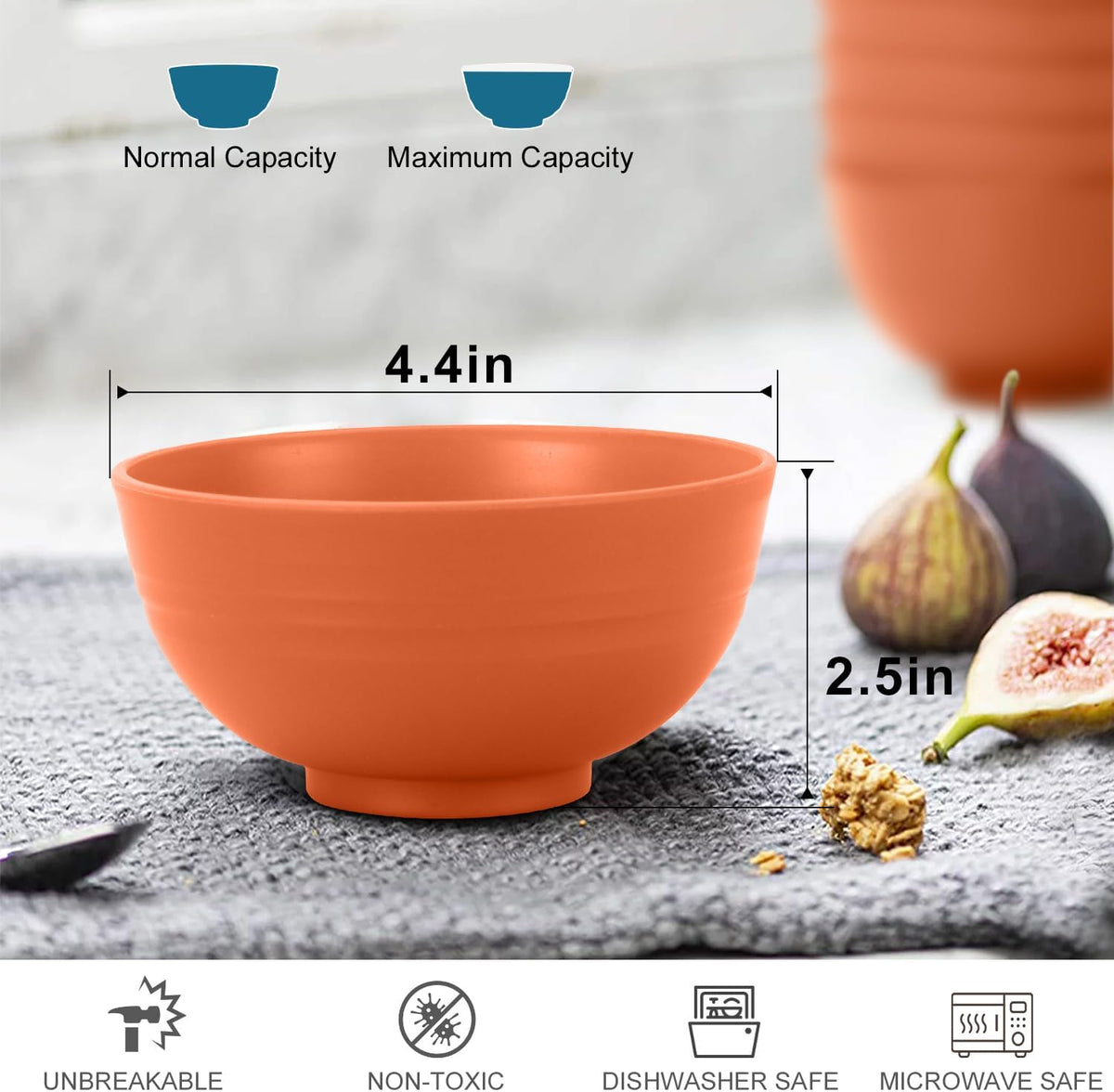 wheat straw small bowls 10oz set of 8 - Unbreakable Dessert Bowls - Mini Bowl Sets for Ice Cream,Snack and Fruits - Microwave & Dishwasher Safe Appetizer Bowls. Orange