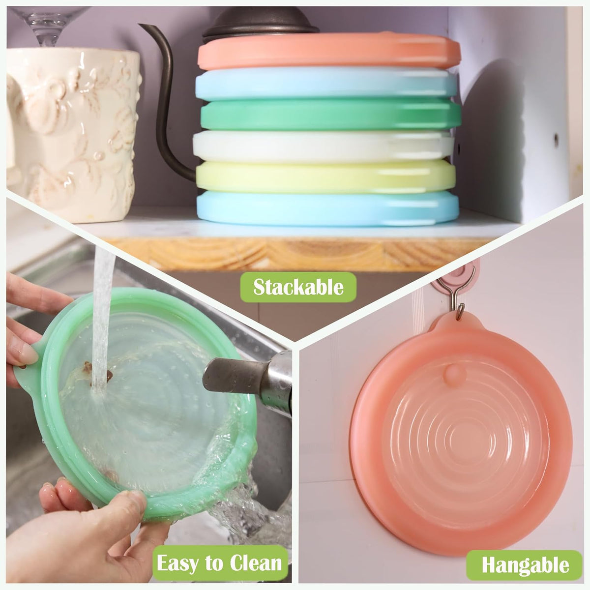 Silicone Reusable Vacuum-Seal Storage Containers for Fridge,Fresh Fruit,Vegetables,Garlic,Onions,Lemons,Potatoes,Meat,for Microwave Oven Heating,Freezer,Dishwasher,Avocado Saver,Tomato Holder,4 Pack