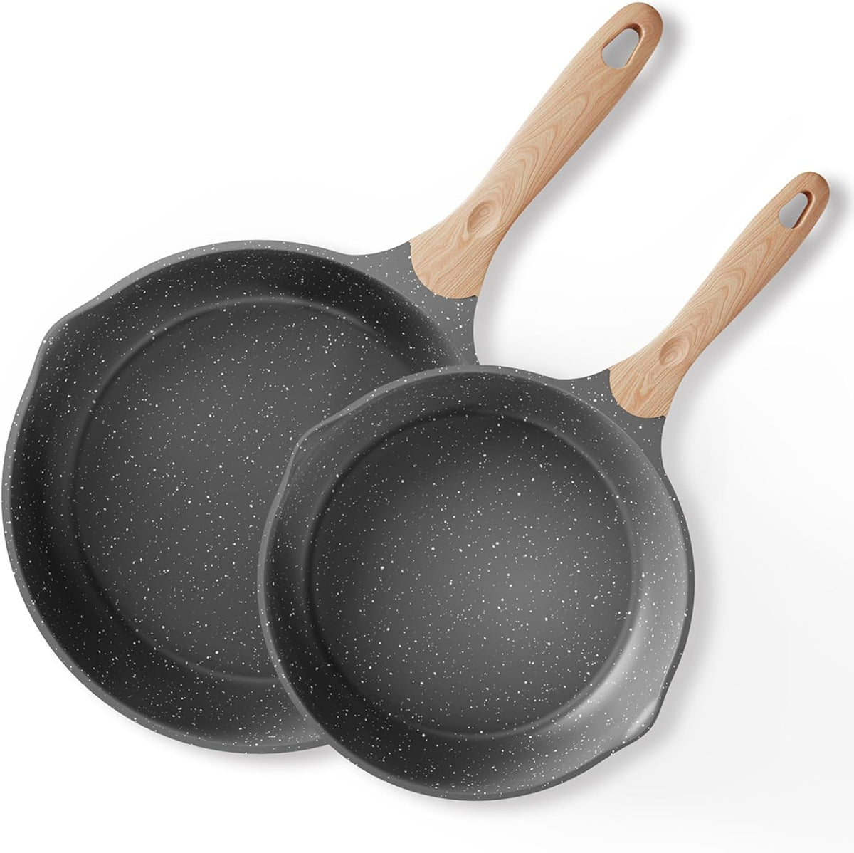 JEETEE Nonstick Frying Pans Set, Skillets Set 2 Pcs, 8" 10" Granite Non-Stick Frying pan, Nonstick Omelette Skillet with Soft Touch Handle, Grey