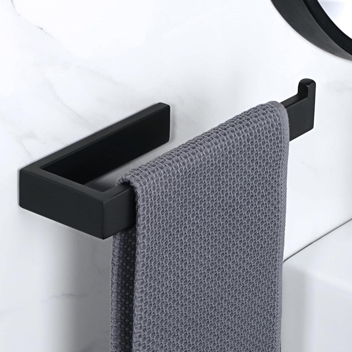 Sayayo Matte Black Towel Ring for Bathroom, 10 Inch Hand Towel Bar Towel Rack Towel Holder Wall Mounted Square, SUS304 Stainless Steel
