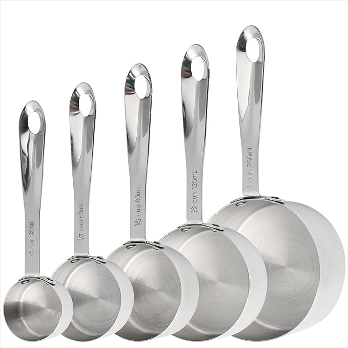 Measuring Cups Set of 5, Stainless Steel Measuring Cups Set, Kitchen Measuring Cup Set, Metal Measuring Spoons for Baking, Dry Measuring Cups, Heavy Duty Measurement Cups with 1/8 Measure Cup