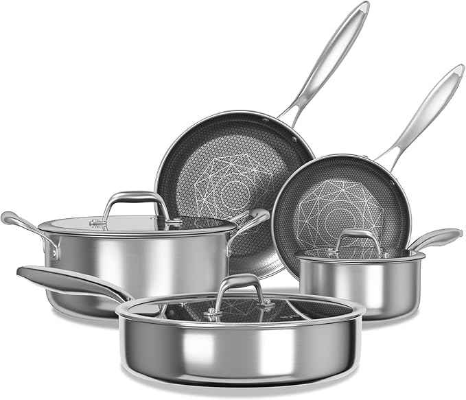 COOKER KING Stainless Steel Cookware Set, Pots and Pans Set with Lids, Frying Pans, Saucepan, Saute Pan & Stock Pot, Non Stick, Non Toxic, Induction, Oven, Dishwasher Safe, PFOA Free