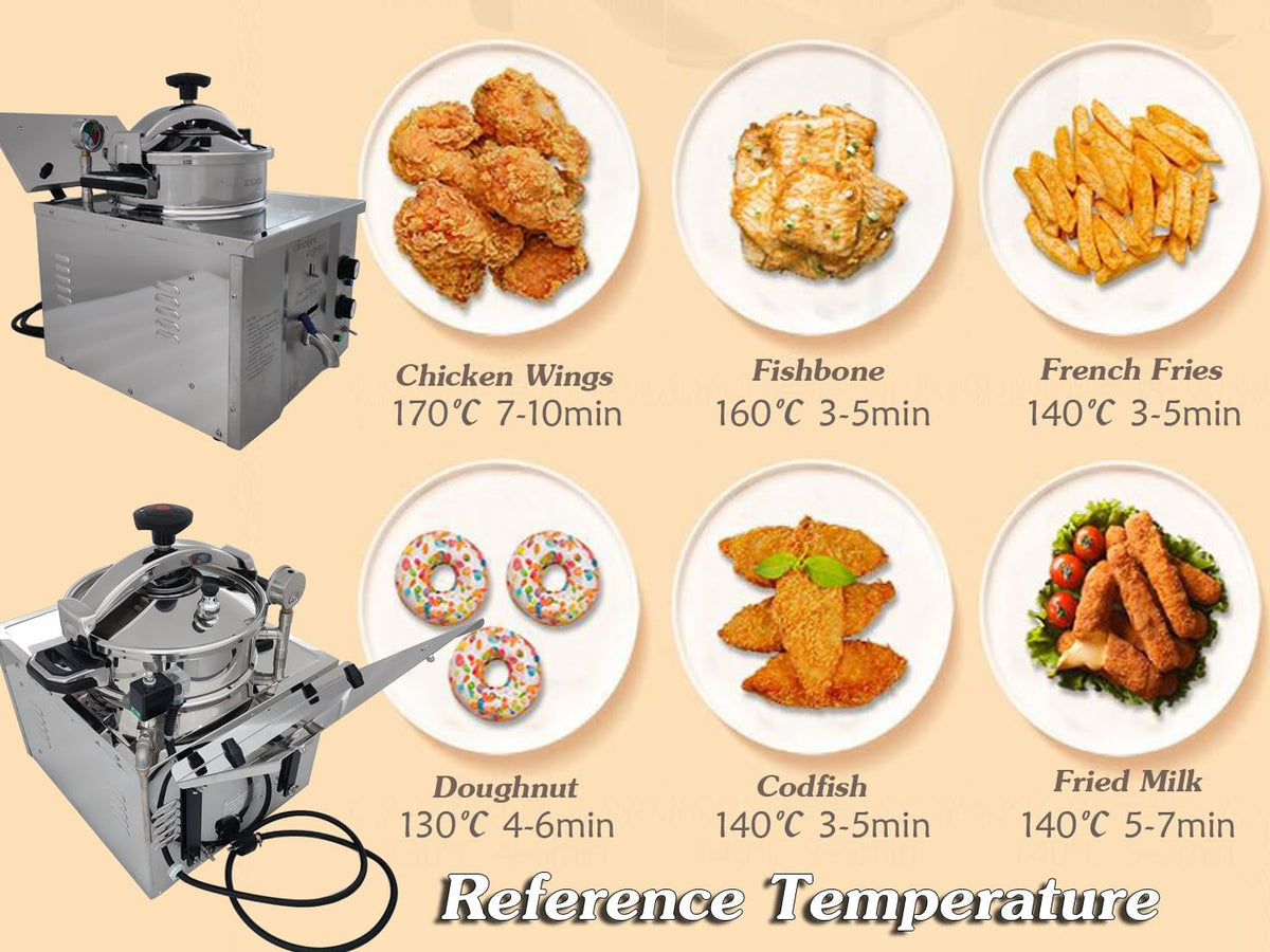 INTSUPERMAI 16L Commercial Countertop Pressure Fryer, Stainless Steel High Pressure Fried Chicken Machine, Electric Multi-function Deep Fryer Cooking Machine, 110V, 2400W, 8PSI
