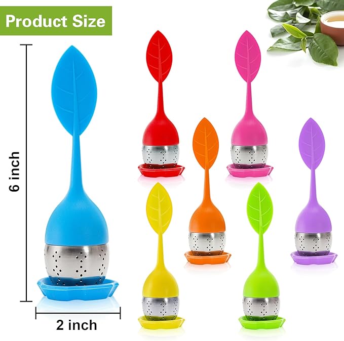 Bekith 7 Pack Silicone Tea Infuser, Cute Loose Leaf Tea Steeper, Fine Mesh Tea Strainer with Drip Tray, Stainless Steel Tea Filter Ball Tea Diffuser Steeper for Cup Mug