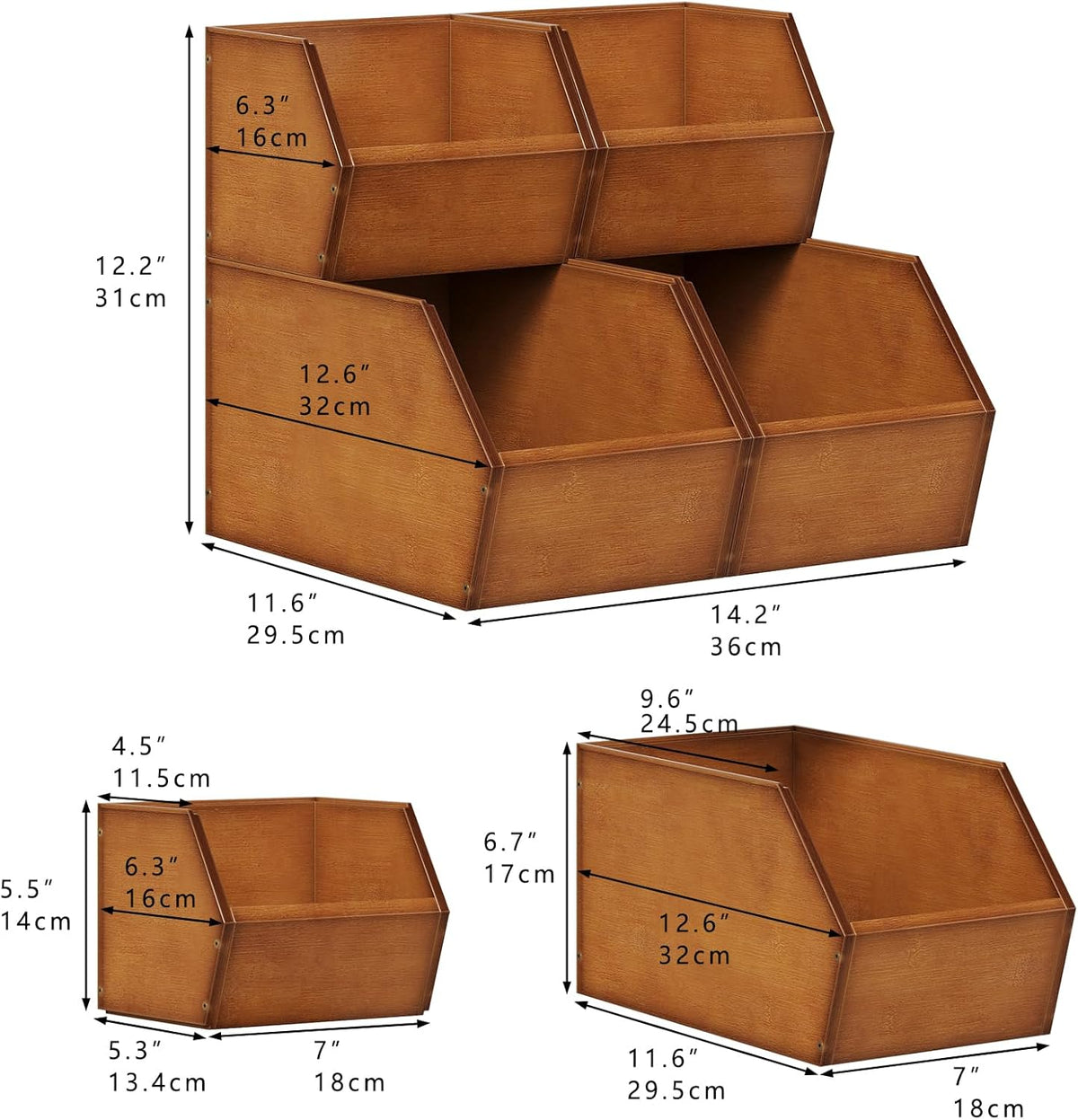 2 Set Bamboo Pantry Storage Bins Wood Stackable Baskets Potato and Onion Storage Bins Fruits Vegetable Bread Organization for Kitchen Counter