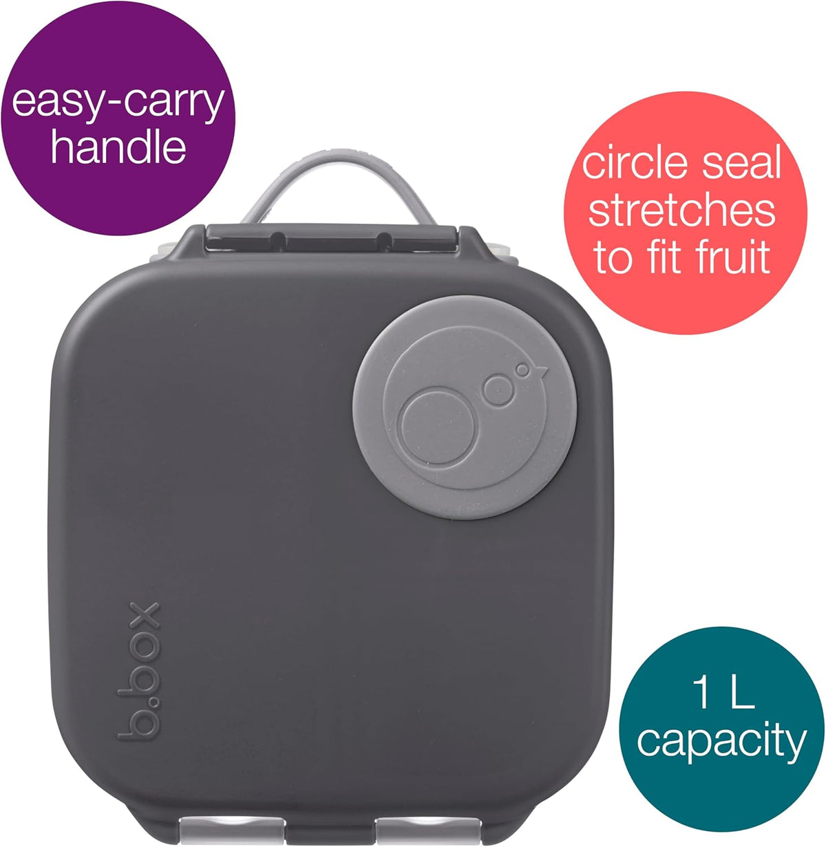 b.box Mini Lunch Box, Bento Box for Kids, Snack Container with 2 Leak Proof Compartments, Reusable Snack Containers with Lids, Kids Lunch Boxes Ages 3+, BPA Free, 4 1/4 Cup Capacity (Graphite)