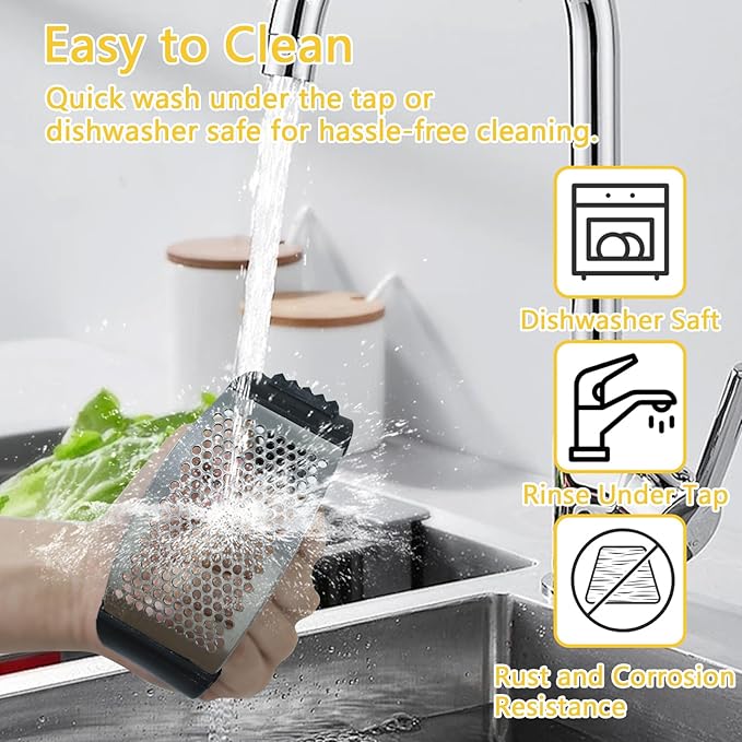 Stainless Steel Garlic Press Rocker Set - Heavy Duty Garlic Mincer, Crusher & Chopper with Silicone Peeler, Scraper & Cleaning Brush - Effortless Smasher and Grinder Tool for Easy Kitchen Prep (Green)
