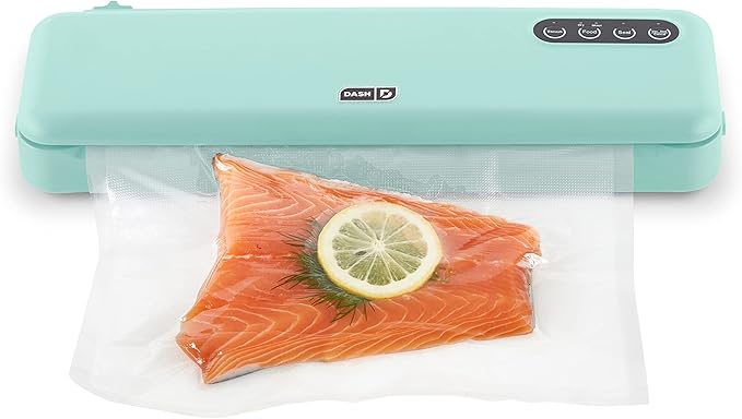 Dash SuperSeal Vacuum Sealer - Airtight Meal Packaging for Sous Vide & Safe Food Storage - Includes Single-Use & Reusable Bags - Aqua