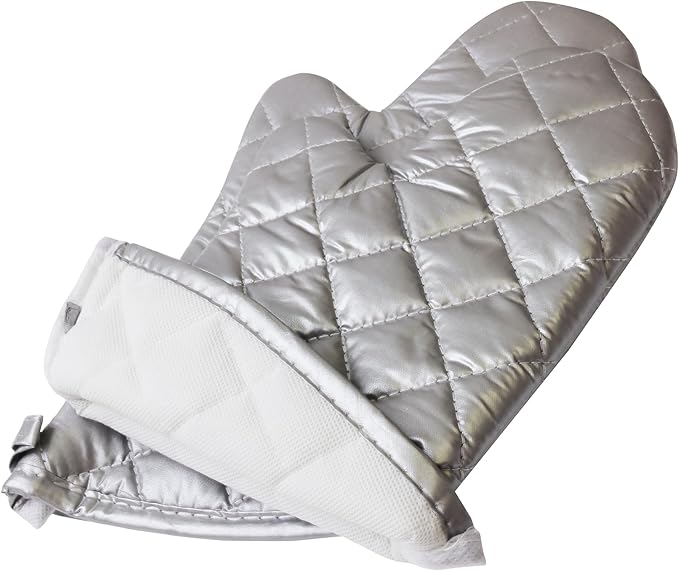 Silver Oven Mitts,Quilted Cotton Lining 13 Inch Oven Gloves,Heat Resistant for Kitchen Cooking,Grilling,Backing,Set of 2