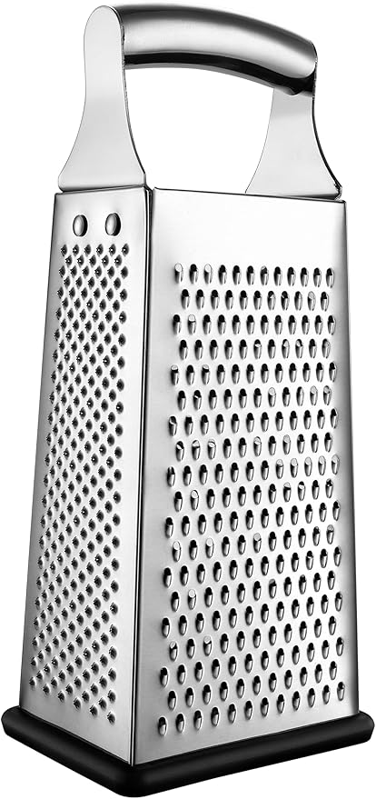 Spring Chef Professional Large Parmesan Cheese Grater, Stainless Steel Metal Box Grater with Handle, 4 Sided Handheld Kitchen Food Shredder for Cheese, Carrot, Veggie, Ginger, Potato - Dishwasher Safe