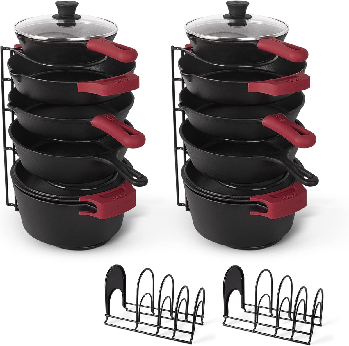 Cuisinel Pots and Pans Organizer - 15" Heavy Duty Skillet Rack - 2 Pack - Kitchen Counter/Cabinet Organization Storage - Holder for Cookie Sheet, Cutting Board, Cast Iron Cookware, Dish, Lid Stand