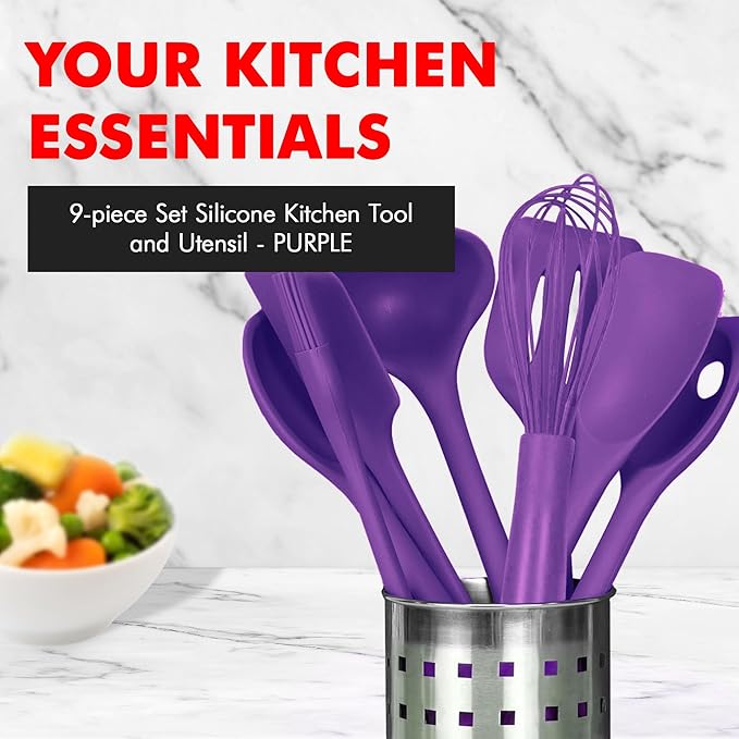 Chef Craft Premium Silicone Kitchen Tool and Utensil Set, 9 Piece, Purple
