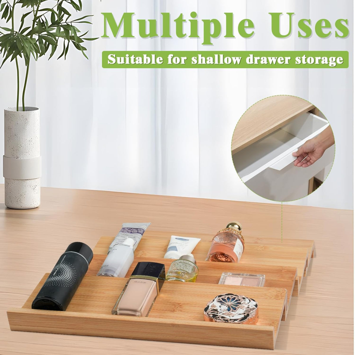 Bamboo Spice Drawer Organizer, 4 Tier Stackable Spice Rack for Cabinet, Seasoning Storage Organization，13'' Wide