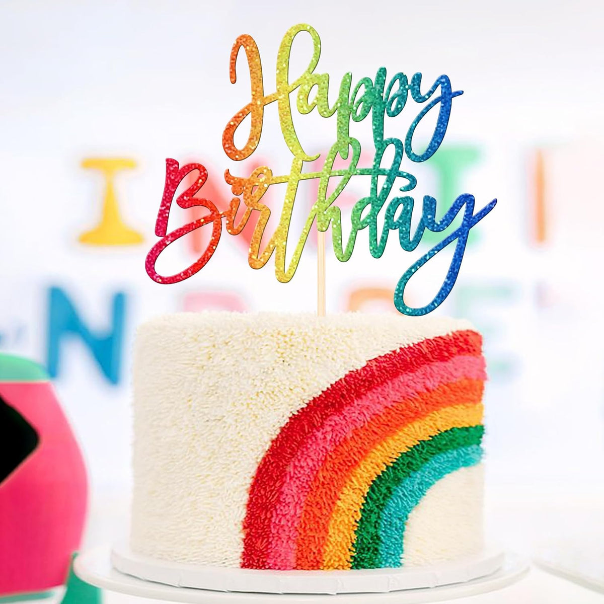 ZHUOWEISM 1 PCS Happy Birthday Cake Topper Glitter Happy Birthday Cake Pick for Celebrating Happy Birthday Anniversary Theme Party Cake Decorations Supplies Colorful