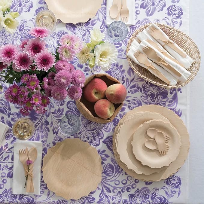 Bambu Pack of 100-9 Inch Disposable Bamboo Plates Fancy, Biodegradable Eco Friendly Products, Bamboo Disposable Plates for Party, Weddings, and Events, Great For Any Occasion - Bulk Case