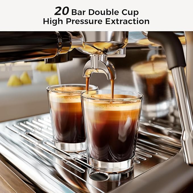 Kismile Espresso Machine with Grinder, 20 Bar Expresso Coffee Machines with Milk Frother, 58mm Expresso Machines for Home, Perfect for Cappuccino & Latte, Stainless Steel(2026 Upgrade)