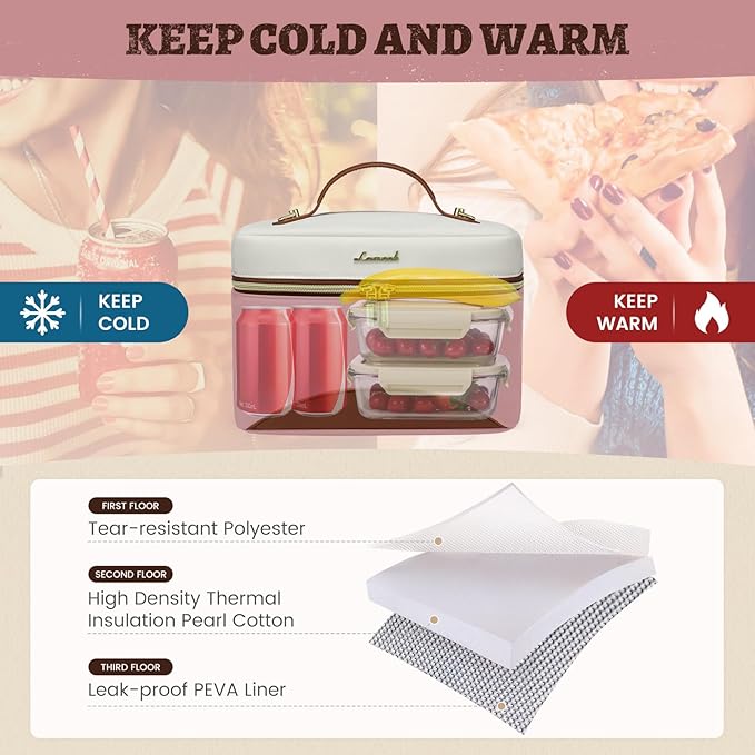 LOVEVOOK Lunch Box for Women,Large Adult Insulated Lunch Bag for Women,Leakproof Cooler Bag for Office Picnic Hiking Beach,Lunch Tote Bag with Adjustable Shoulder Strap