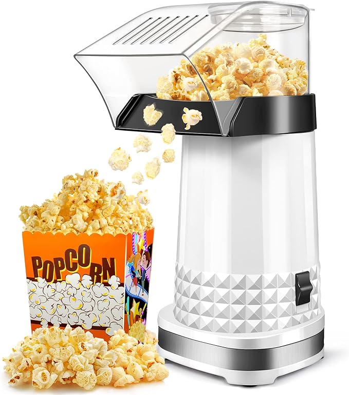 Hot Air Popcorn Machine 1200W, 4.5-Quart Popcorn Maker, No-Oil Air Popper, 2-Min Family Movie-Night Popcorn Popper, Easy Clean, Fat-Free Snack